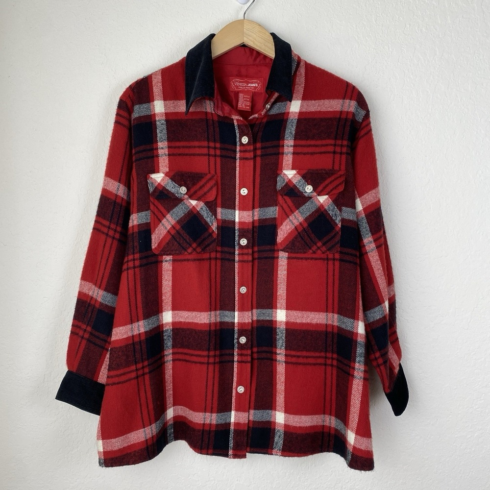 Vintage Womens 16 Shirt Jacket Corduroy Collar Plaid Boyfriend Chore Barn 90s